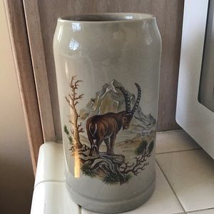 Vintage German Stoneware Large Beer Stein with Mountain Goat
